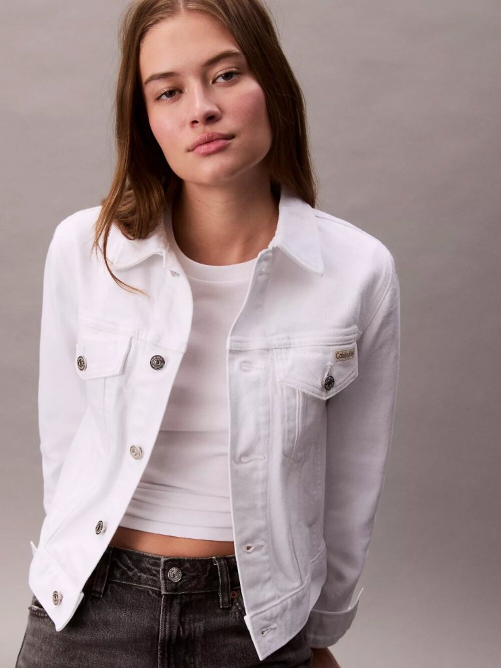 Calvin Klein Classic Denim Trucker Jacket Optic White Sz L Retail Price $109.00 - Picture 4 of 15
